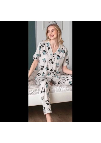 110 Minnie Mauslu Patlı Kısa Kol Pijama Takımı