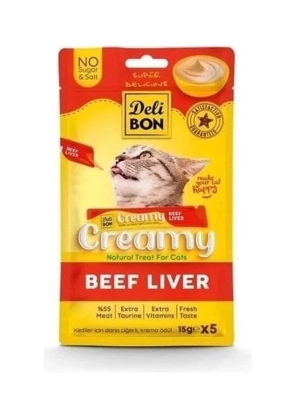Delibon Creamy Dana Ciğerli Sıvı Kedi Ödül Maması 5X15 gr