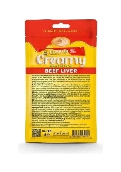 Delibon Creamy Dana Ciğerli Sıvı Kedi Ödül Maması 5X15 gr
