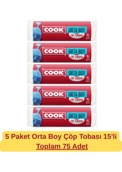 Orta Boy Çöp Torbası 15'li Rulo 55X60 cm - 5 Paket