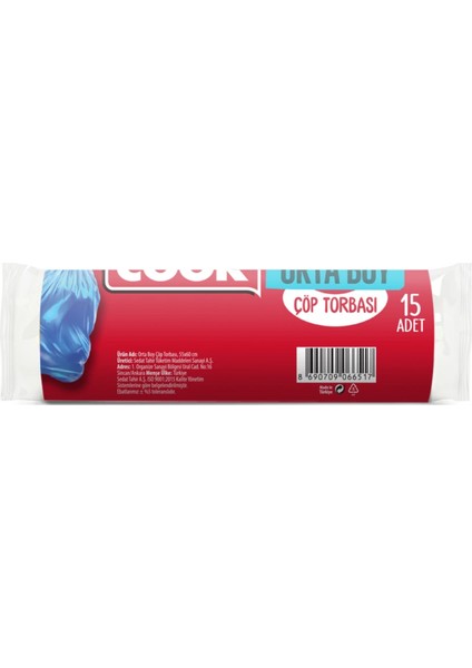 Orta Boy Çöp Torbası 15'li Rulo 55X60 cm - 5 Paket