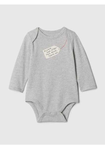 Bebek Gri %100 Organik Pamuk Paddington Grafikli Bodysuit