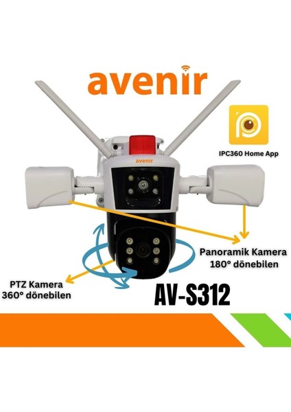 AV-S312 (Wifi) 12MP 3X4MP Kameralı Onvif Destekli Ptz/panoramik