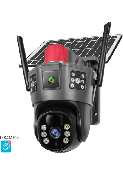 AV-S429 Solar Smart Güvenlik Kamerası 4g Sim 2 Kameralı 3 3mp 3 Ekranlı Wi-Fi Ptz Renkli Gece