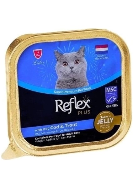 Reflex Plus Jöle Içinde Parça Morina ve Alabalıklı Yetişkin Konserve Kedi Maması 85 gr