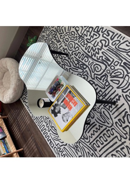Aynalı Ahşap Siyah Orta Sehpa Doğal Ağaç Ayaklı Modern Cam Tablalı Orta Sehpa