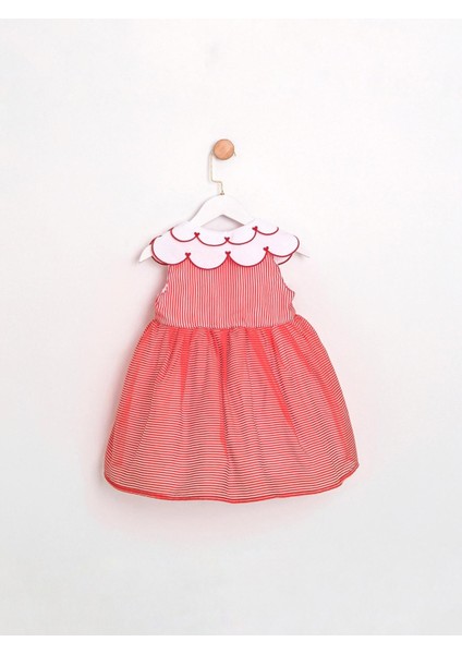 Yaka Detaylı Çizgili Kız Çocuk Elbise Kırmızı fiyatları