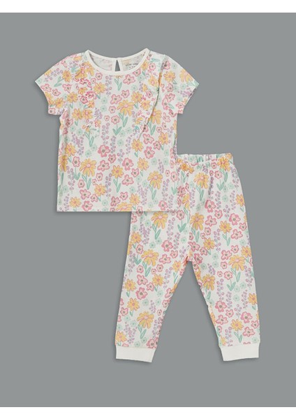 Bisiklet Yaka Çiçekli Kız Bebek Pijama Takımı (S5)