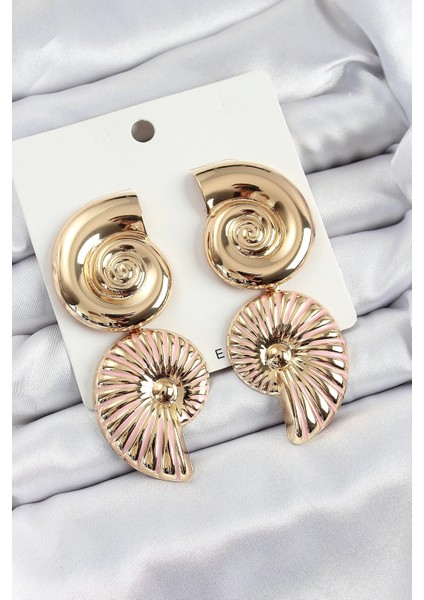 Pirinç Sarmal Sallantılı Deniz Kabuğu Vintage Model Gold Renk Küpe