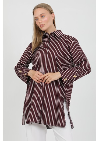 Geniş Manşetli %96 Pamuk Esnek Poplin Uzun Tunik Kadın Gömlek 1160