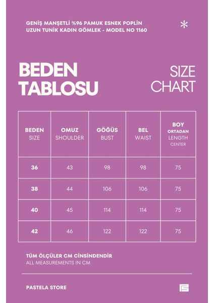 Geniş Manşetli %96 Pamuk Esnek Poplin Uzun Tunik Kadın Gömlek 1160 indirimleri