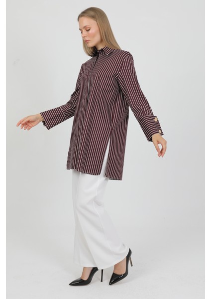 Geniş Manşetli %96 Pamuk Esnek Poplin Uzun Tunik Kadın Gömlek 1160 modelleri