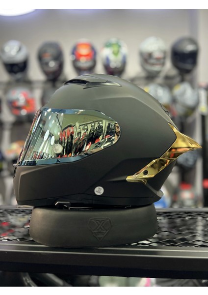 865 Mat Siyah Gold Vizör Kapalı Kask fırsatları