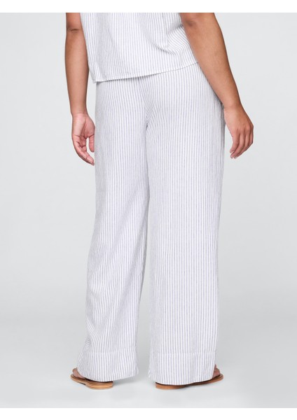 Kadın Açık Mavi Keten Karışımlı Easy Wide Leg Pantolon modelleri