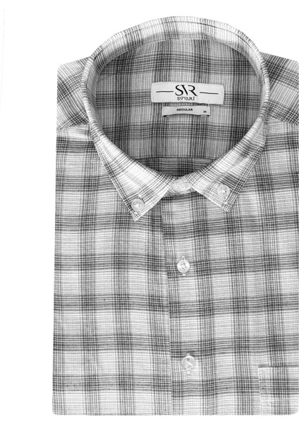 Bol Kesim Cepli Ekose Desenli Kısa Kol Erkek Gömlek