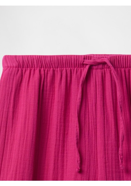 Kız Çocuk Pembe Gauze Wide-Leg Pantolon