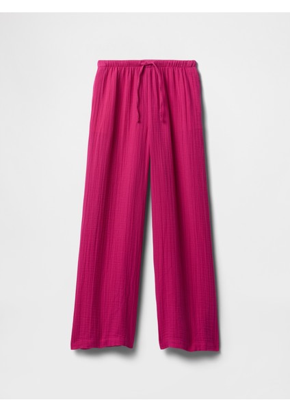 Kız Çocuk Pembe Gauze Wide-Leg Pantolon