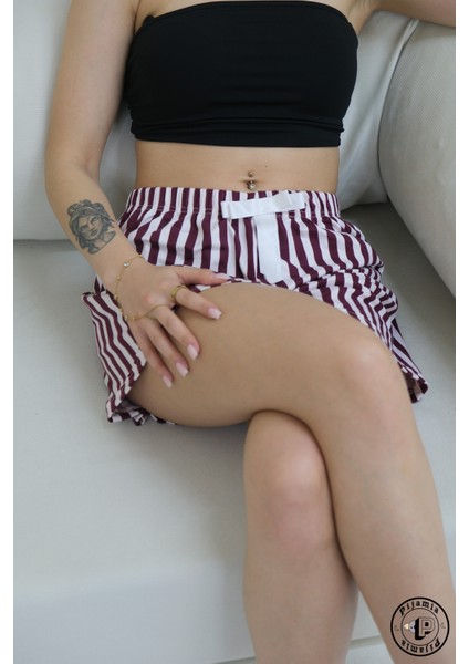 Lila Çizgi Desenli Şort Kadın Pijama Altı fiyatları