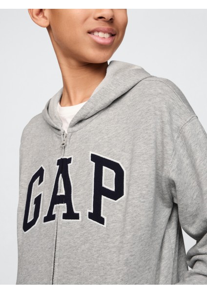 Erkek Çocuk Gri Gap Logo Relaxed Fermuarlı Sweatshirt