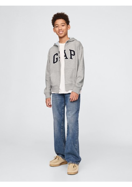 Erkek Çocuk Gri Gap Logo Relaxed Fermuarlı Sweatshirt