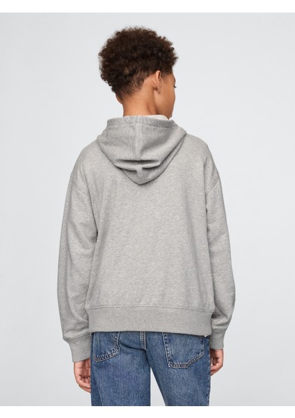 Erkek Çocuk Gri Gap Logo Relaxed Fermuarlı Sweatshirt