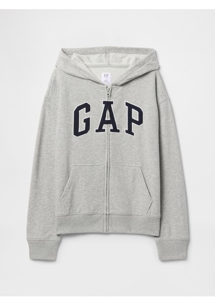 Erkek Çocuk Gri Gap Logo Relaxed Fermuarlı Sweatshirt