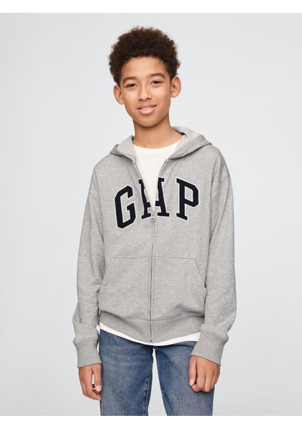 Erkek Çocuk Gri Gap Logo Relaxed Fermuarlı Sweatshirt