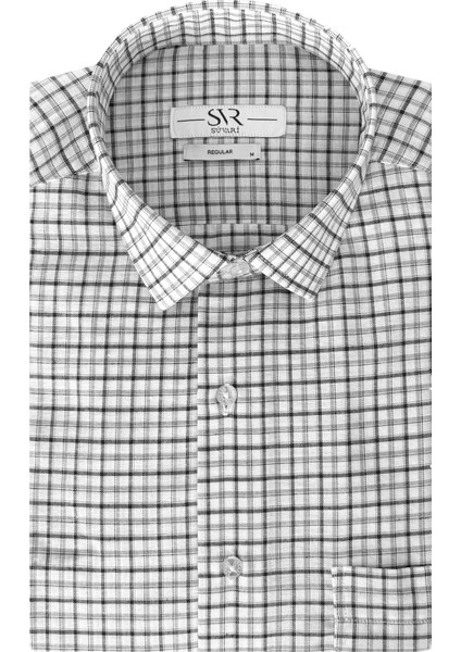 Bol Kesim Cepli Ekose Desenli Kısa Kol Erkek Gömlek