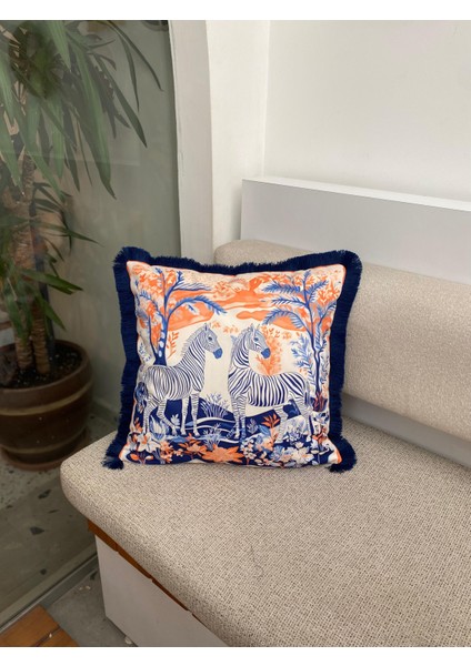 Zebra Desenli Çift Taraflı - Saçaklı Dekoratif Kırlent Kılıfı - 43X43CM - Dekoratif Kırlent Kılıfı modelleri