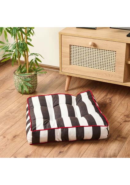 Soft Sonne Yer Minderi - Siyah / Beyaz - 50X50X14 cm