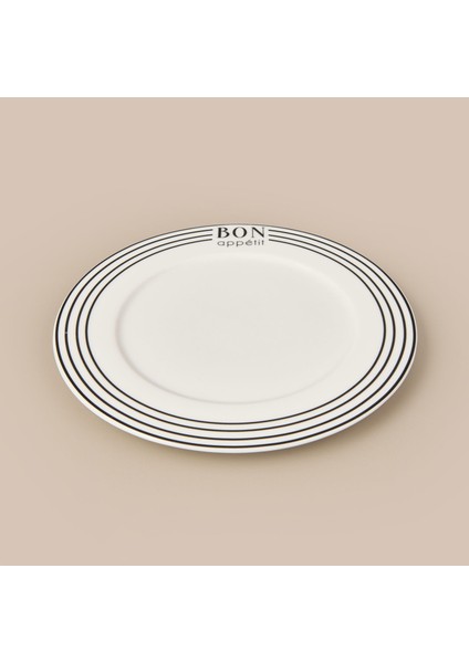 Kitchen Elegant Curves Porselen Servis Tabağı - Siyah / Beyaz - 25 cm