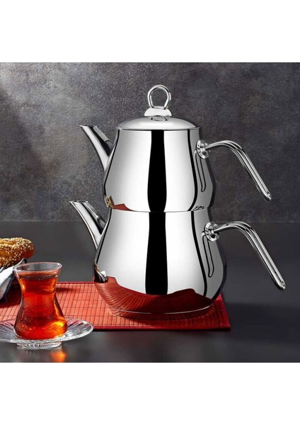 Çayeli Midi Çelik Çaydanlık Takımı - Gri - 1,8 Lt + 1 Lt