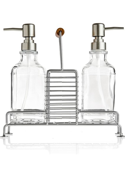 Stantlı 2'li Mutfak Sıvı Sabunluk Seti - Inox - 380 ml