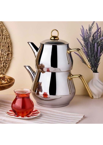 Çayeli Aile Çelik Çaydanlık Takımı - Gri / Gold - 2 Lt + 1,2 Lt fiyatları