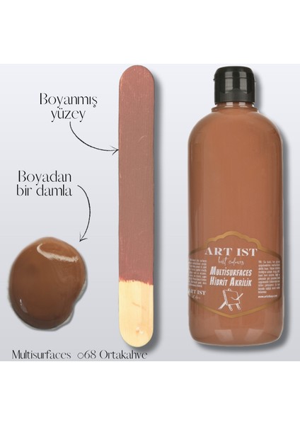 Multisurfaces Hibrit Akrilik Boyalar 500ML - 068 Orta Kahve
