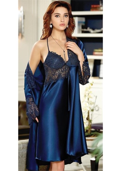 481 Ipek Saten Dantelli Çeyizlik Altılı Set - Lacivert fiyatları