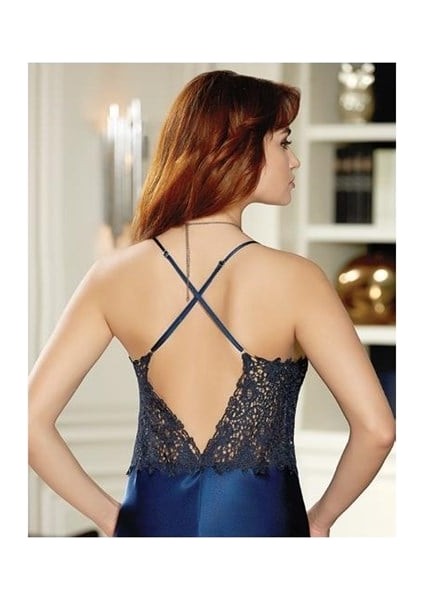 481 Ipek Saten Dantelli Çeyizlik Altılı Set - Lacivert modelleri