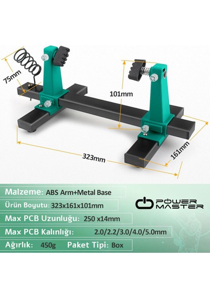 Powermaster PM-26594 Ayarlanabilir Pcb Levha Board Tutucu Lehim Havya Tamir Standı Tutacağı