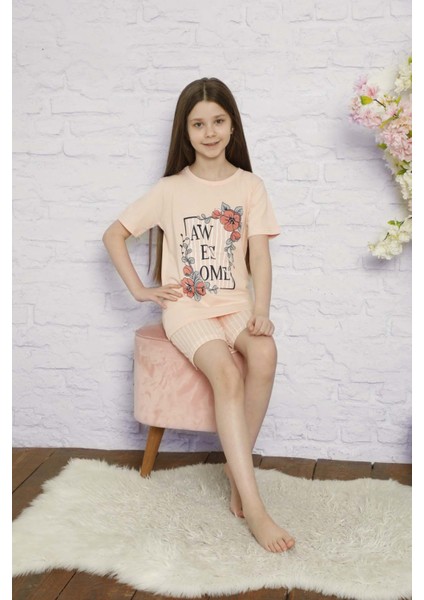 Kız Çocuk Pamuklu Pijama Takımı T-Shirt-Şort