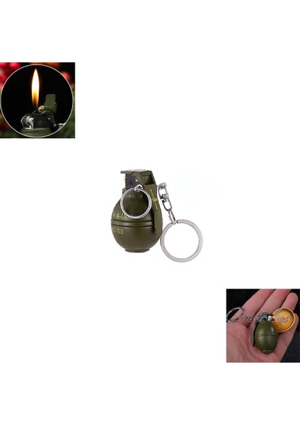 Küçük El Bombası Şeklinde Metal Çakmak Gazla Çalışan Anahtarlık Çakmak (1 Adet) Ebat: 4,6 cm x 2,8 cm