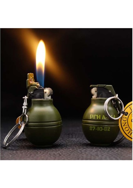 Küçük El Bombası Şeklinde Metal Çakmak Gazla Çalışan Anahtarlık Çakmak (1 Adet) Ebat: 4,6 cm x 2,8 cm
