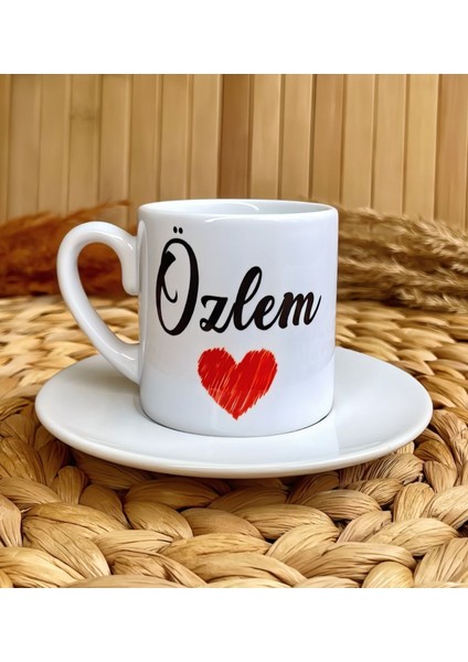 Kişiye Özel İsimli Kırmızı Kalp Figürlü Türk Kahvesi Fincanı fiyatları