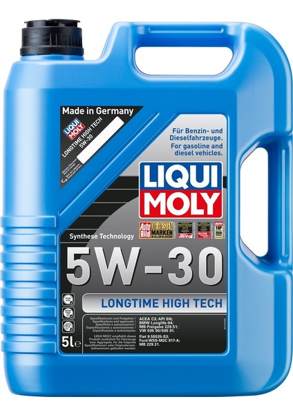 Long-Time High Tech 5W -30 Motor Yağı (5 Litre) Yeni Üretim Tarihli