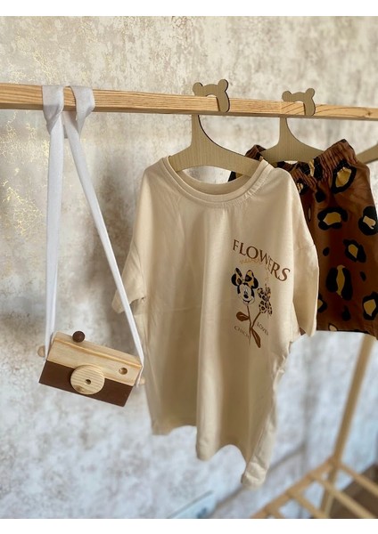 Kız Çocuk Minnie Mouse Baskılı Tişört ve Leopar Desenli Şort Takım modelleri