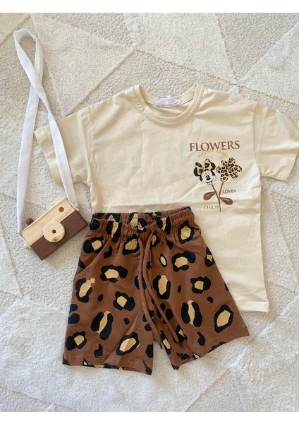 Kız Çocuk Minnie Mouse Baskılı Tişört ve Leopar Desenli Şort Takım indirimleri