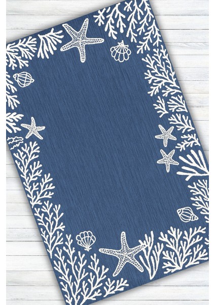 Denizyıldızı Desenli Mavi Dijital Baskılı Dokuma Kaymaz Tabanlı Yıkanabilir Antialerjik Oturma Odası Halısı modelleri