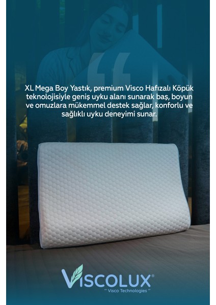 Xl Mega Boy Ortopedik Yastık - Boyun Destekli Visco Yastık 60X40X11/8 Mavi