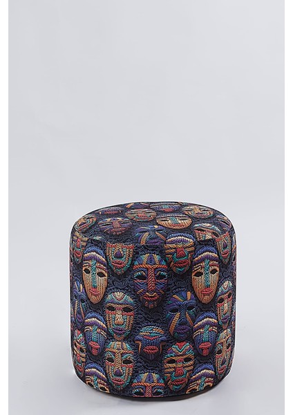 Afrika Maske Desenli 40*40 Yuvarlak Puf