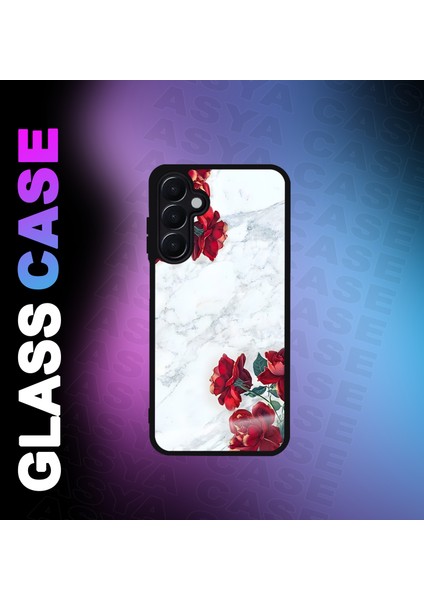 Samsung Galaxy A55 5g Kılıf Mermer Gül Baskılı Telefon Kapağı Siyah Silikon Arka Kapak Koruyucu