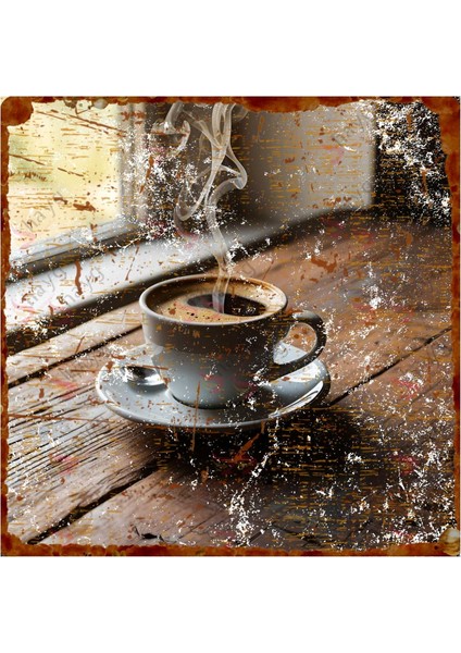 Kahve Temalı Retro Tasarımlı Uv Baskılı Alüminyum Duvar Dekoru – Metal Levha